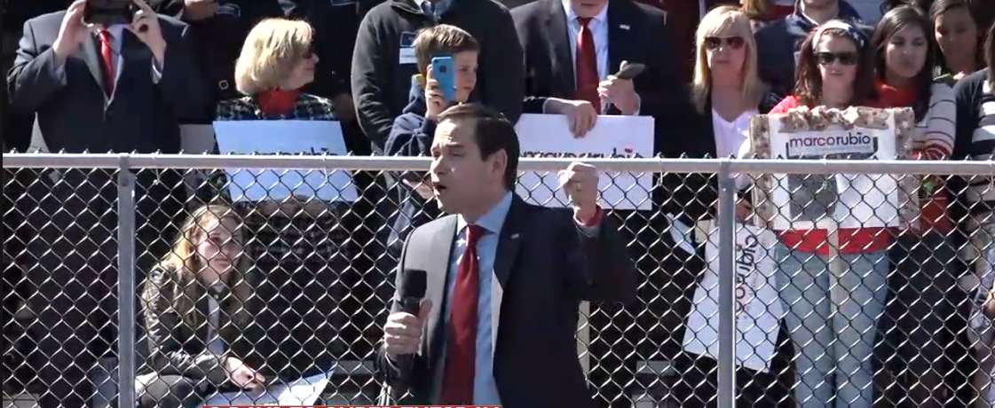 Rubio calls Trump 10 times at one rally